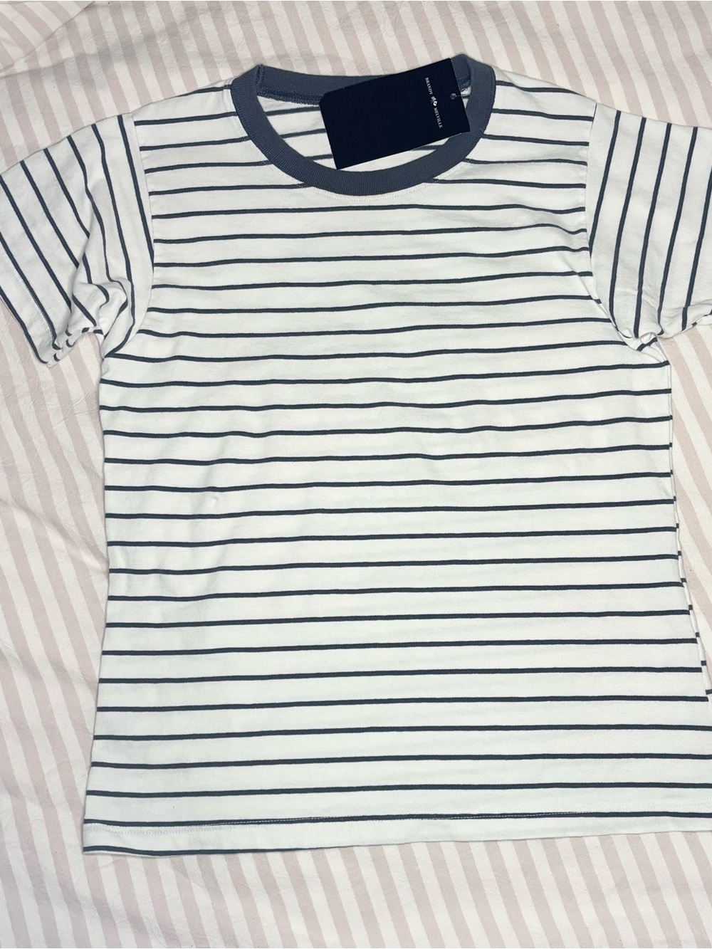 Brandy Melville White Tee with Navy Stripes